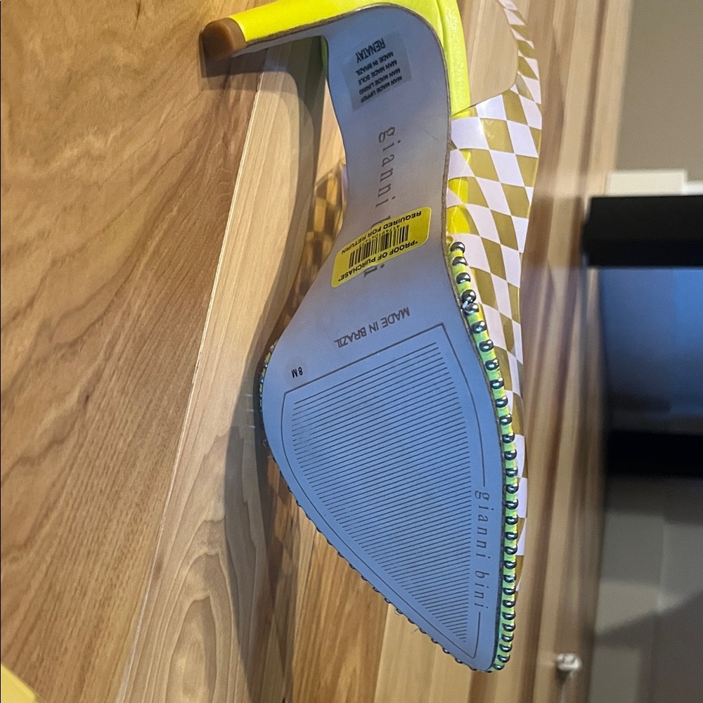 Gianni Bini Yellow and White Checkered Pumps - Picture 3 of 3